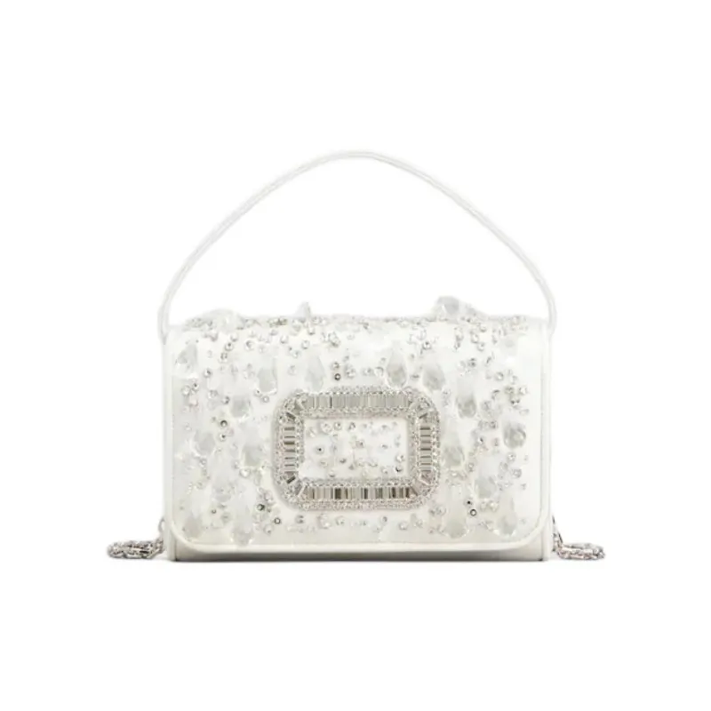 Roger Vivier Silk Satin One Shoulder Handbag Mini Women's White-0