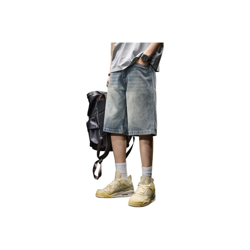 BUYDAUL Denim Shorts Men Blue-1