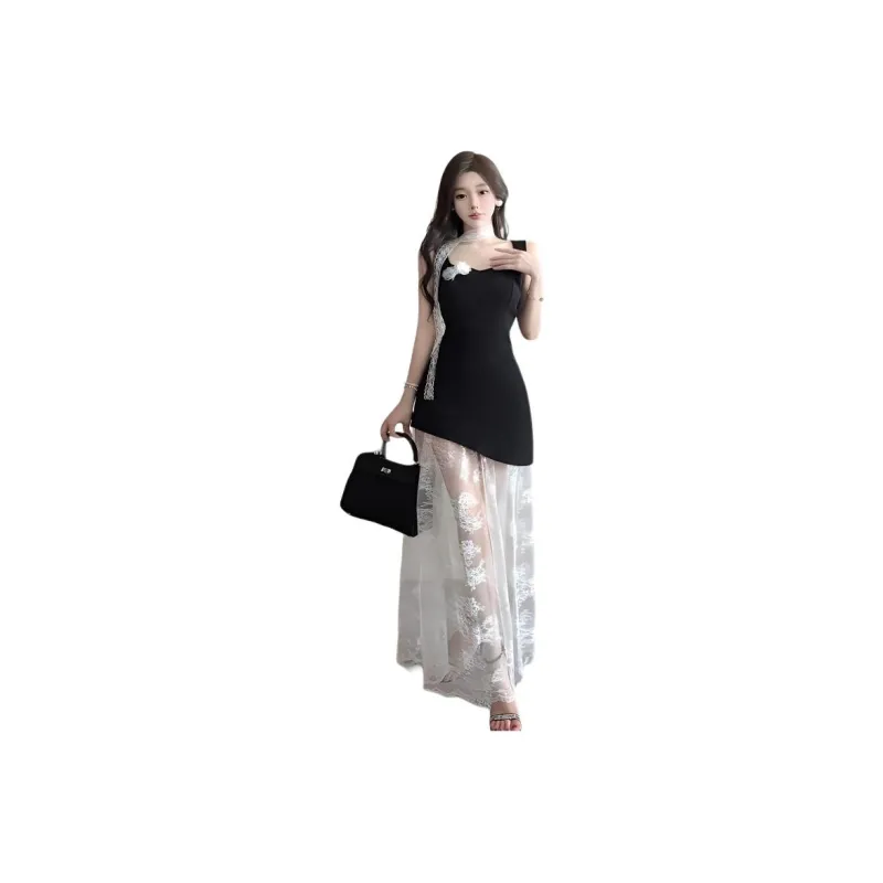 Mu Xiao Xin Slip Dresses Women's Black-0