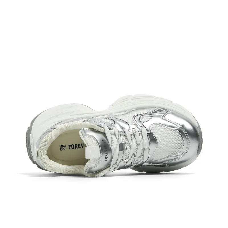 FOREVER 21 Chunky Sneakers Women's Low Top White Silver-3