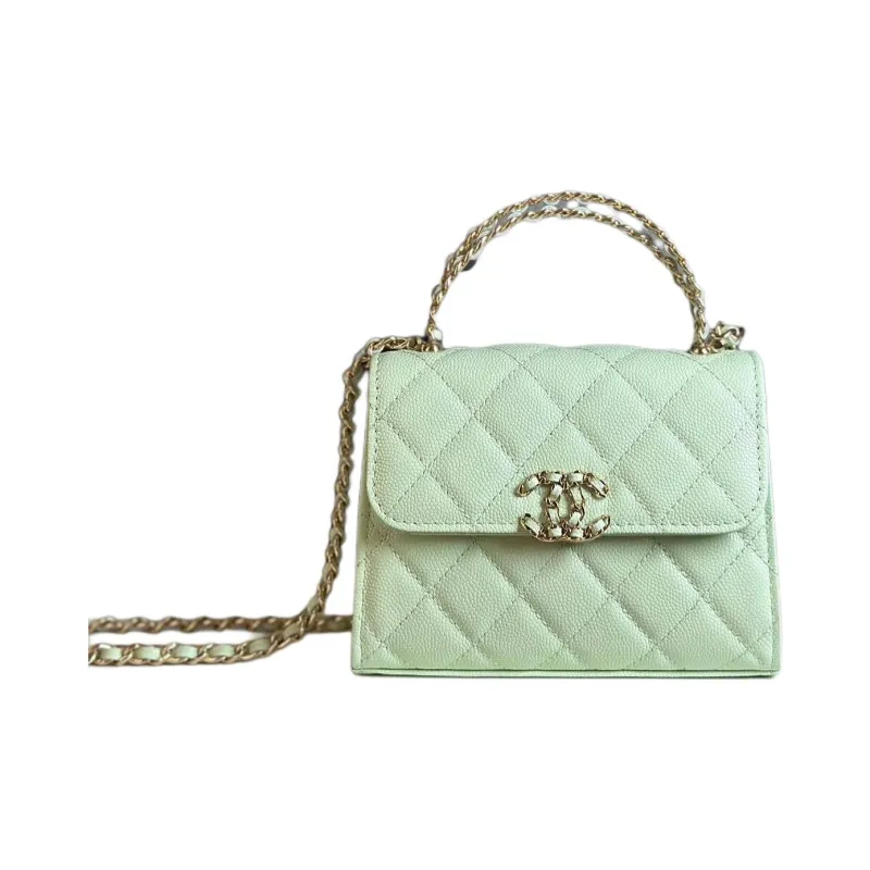 CHANEL Calfskin Kelly Bag, One Shoulder Handbag Trumpets Women's Green-0
