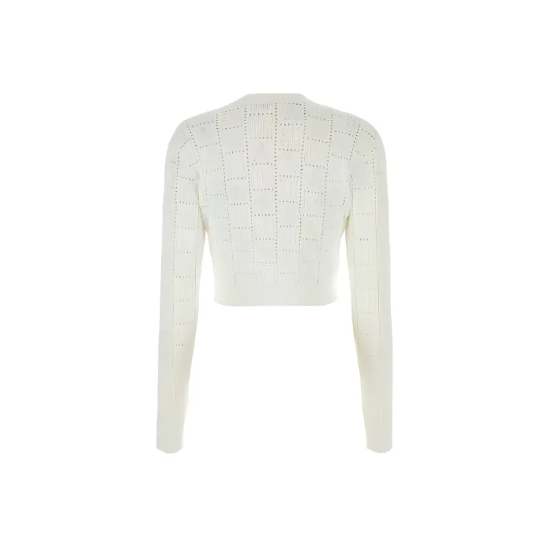 BALMAIN Buttonned Monogram Mesh Knit Cardigan-1