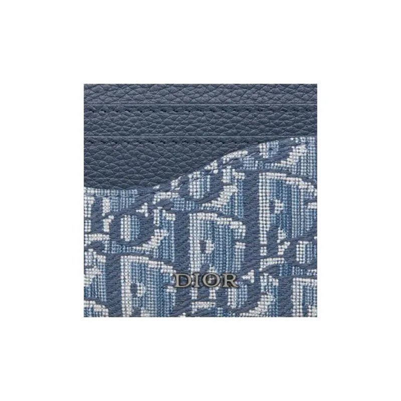 DIOR Grained Calfskin Card Holder Unisex Blue-2