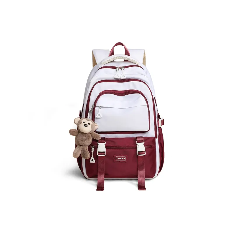 COMELY Fabric Backpack Laptop Bag Regular Unisex Red/Coffee-1