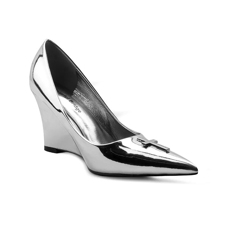 Colorful Bridge Crucifix Cross Wedge Heel High Heels Women's-15