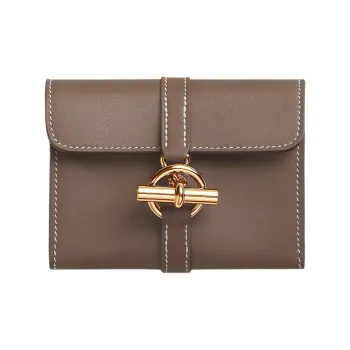 HERMES Glenan Swift Calfskin Wallet Regular Women's 18 Etoupe Elephant Gray