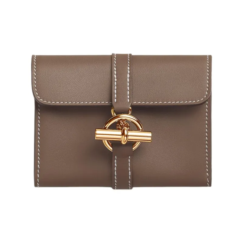 HERMES Glenan Swift Calfskin Wallet Regular Women's 18 Etoupe Elephant Gray-0