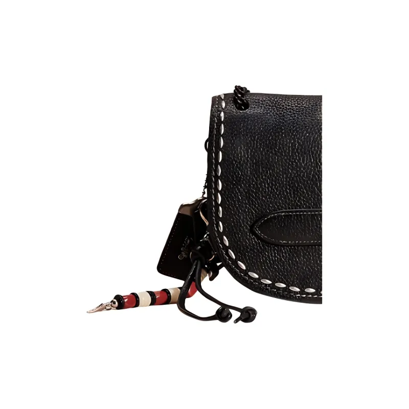 COACH Shadow Pebbled Leather Saddle Bag, Shoulder Bag, Crossbody Bag Trumpets Women's Black-4