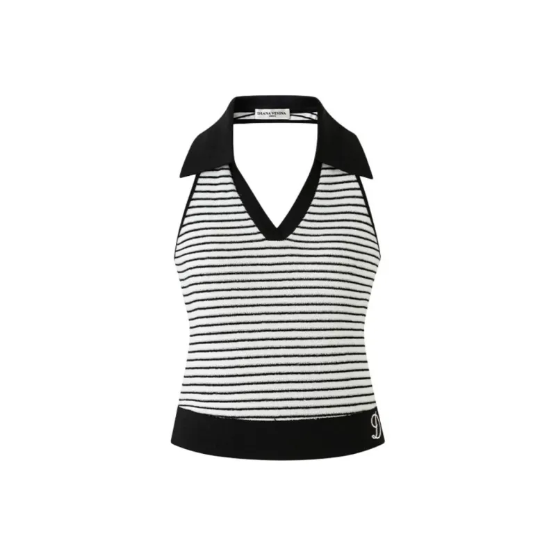 DIANA VEVINA Tank Tops Women's Black White Stripes-0
