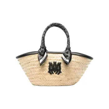AMIRI Leather With Straw Tote Bag, Shopping Bag, Handbag Women's Sand Beige