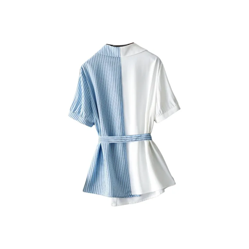 IHIMI Shirt Women's White & Blue Stripes Pattern-1