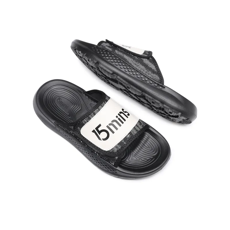 15 MINS Quiet Slide Slippers Men's Black-3