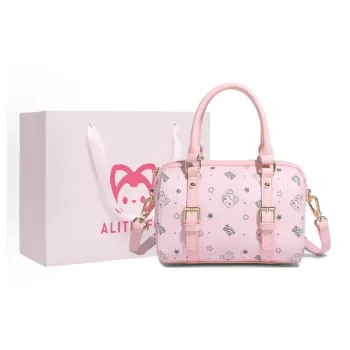 ALI THE FOX Synthetic Leather Boston Bag, Crossbody Handbag Women's Pink/Milk Tea