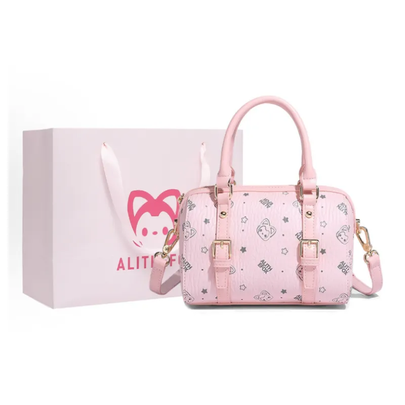 ALI THE FOX Synthetic Leather Boston Bag, Crossbody Handbag Women's Pink/Milk Tea-0