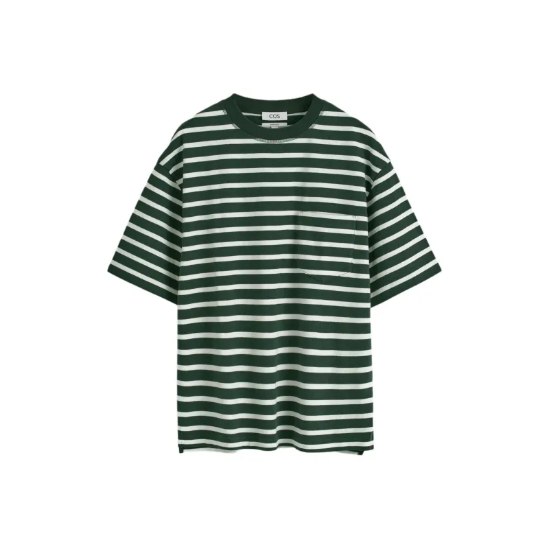 COS T Shirts Men Green/White/Stripes-0
