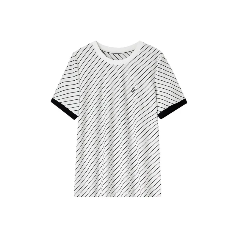 SENTUBILA T Shirts Women's White Base Black Stripes-0
