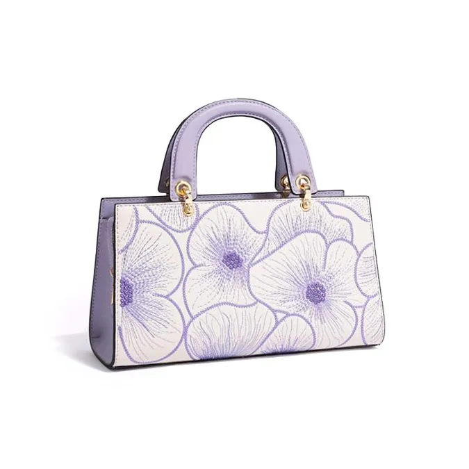 Forever Lucky Cow Leather Shoulder Bag, Crossbody Bag, Handbag Women's Moon White/Purple Elegance-3