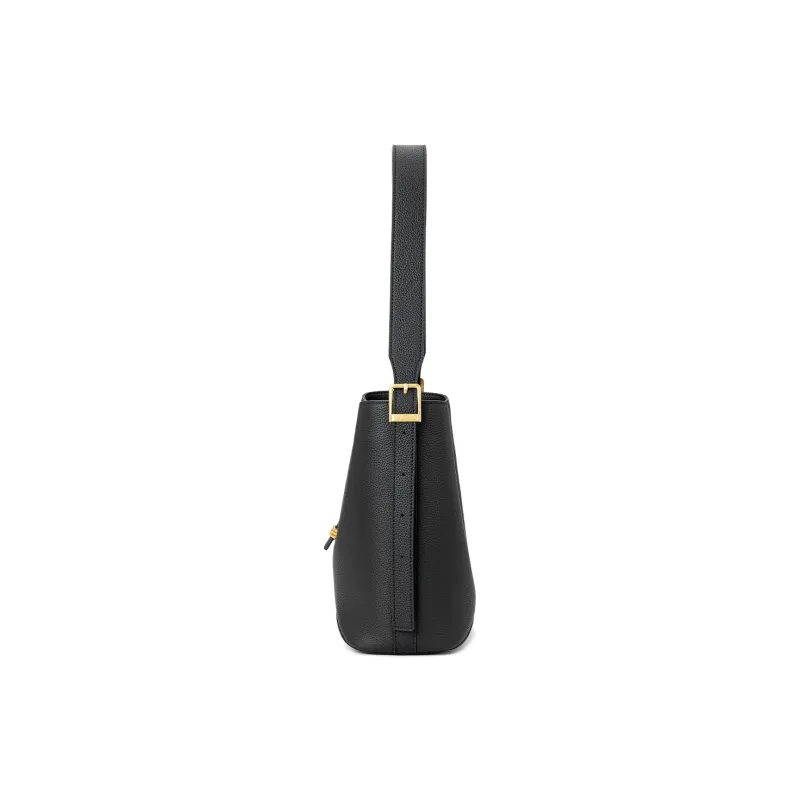 ROBERTA DI CAMERINO Top Grain Cow Leather Crossbody Bucket Shoulder Bag Women's Classic Black/Elephant Gray-3