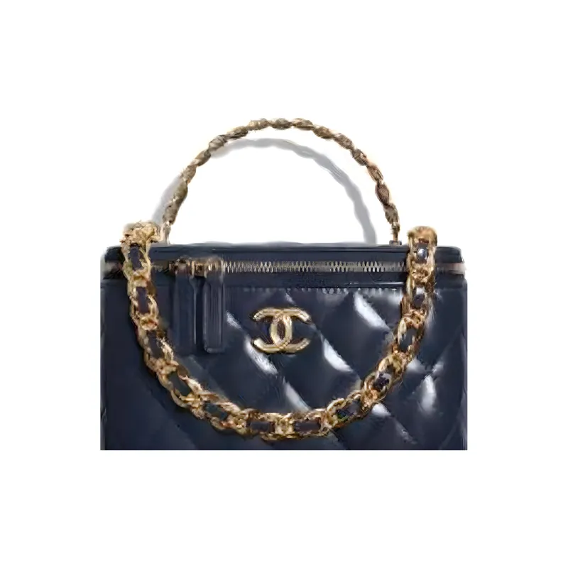 CHANEL Oil Wax Sheepskin Box Makeup Bag, Handbag, Shoulder Bag, Crossbody Bag, Clutch Women's Dark Blue-1