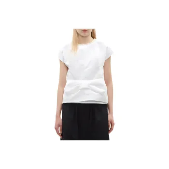 LA GARCONNE Solid Color Beaded Crew Neck Pullover Short-Sleeved T-Shirt Women's White