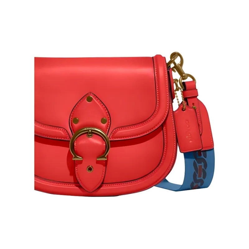 COACH Beat Leather Saddle Bag, Shoulder Bag, Crossbody Bag Small Size Women's Red-4