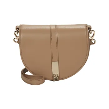 Tommy Hilfiger Cow Leather Saddle Bag, Shoulder Bag, Crossbody Bag Trumpets Women's Brown