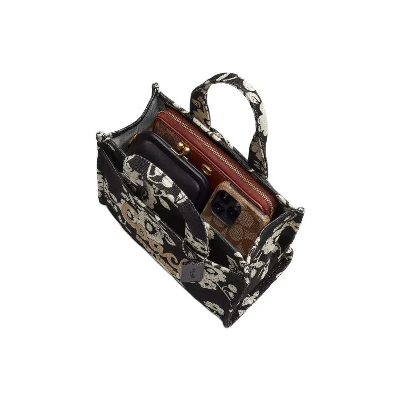 COACH Cargo Cotton Tote Bag, Shopping Bag, Shoulder Bag, Crossbody Bag, Handbag Medium Size Women's Silver & Black-2