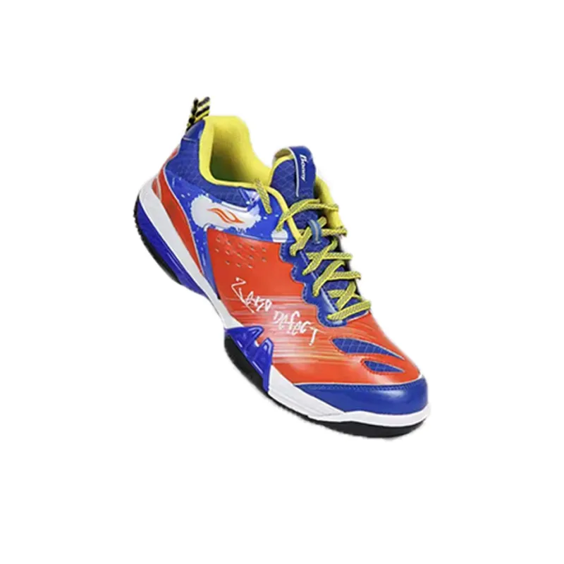 BONNY Lacklustre Series Abrasion Resistant Coverage Low Top Badminton Shoes Unisex Blue Orange-1
