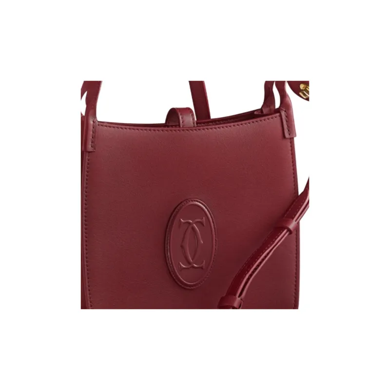 CARTIER Calfskin Hobo Shoulder Bag, Crossbody Bag Mini Women's Burgundy-2