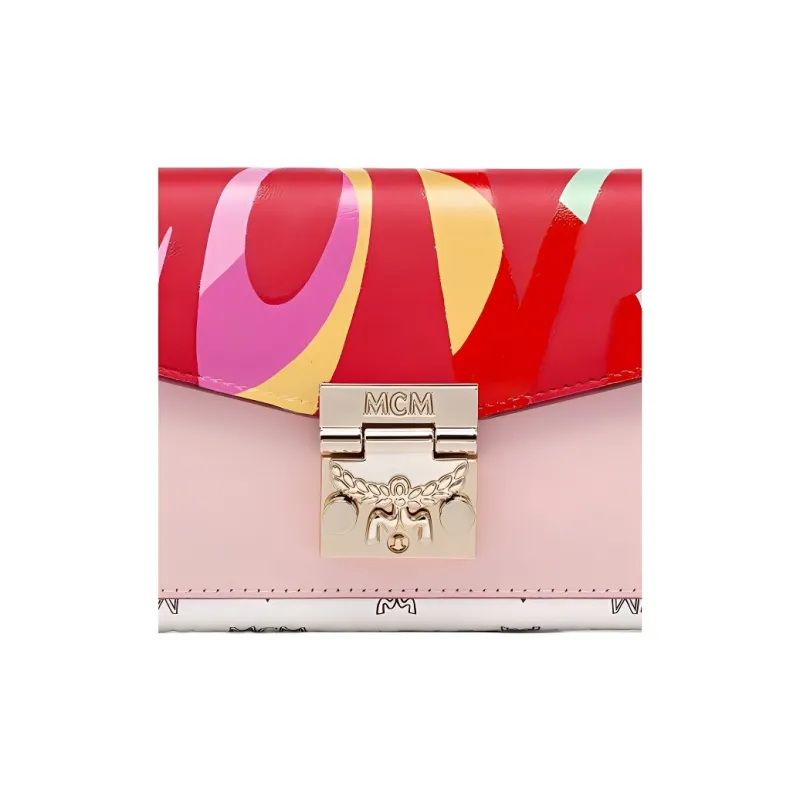 MCM Patricia Visetos Cow Leather Crossbody Wallet Women's White-3