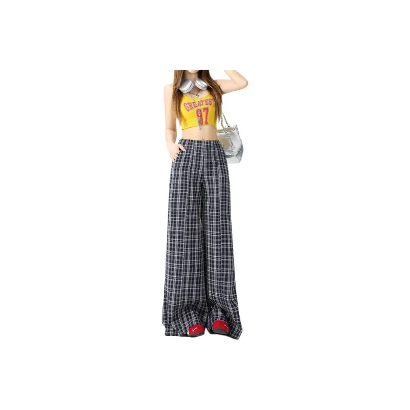 ZAVK Casual Pants Women's Black White Plaid Pants-0