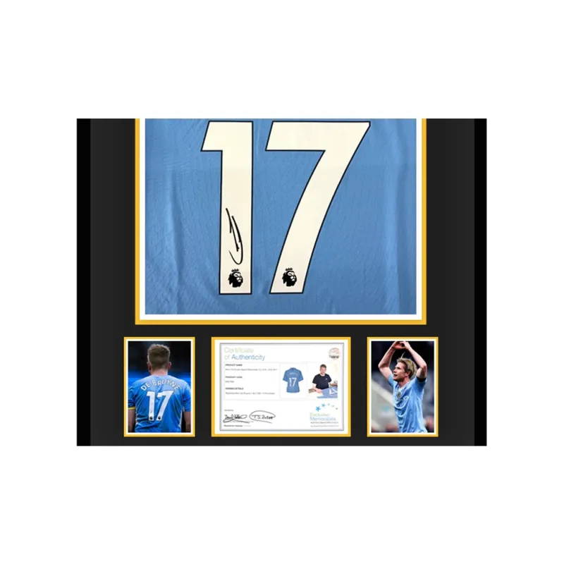 Three For Manchester City Team Jersey Exquisite Mounting, Outer Frame Approx. 65x85cm-2
