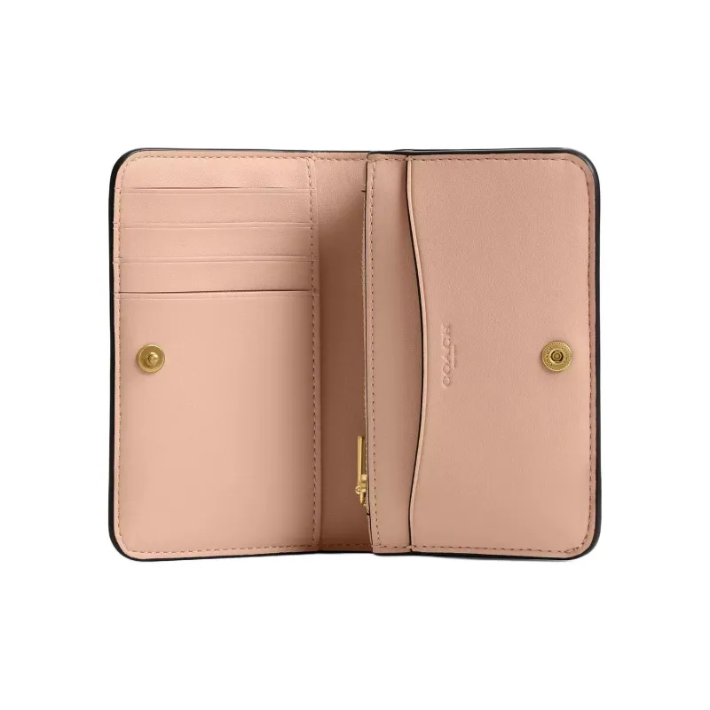 COACH Essential Calfskin Card Holder Mini Women's Brass & Cream-2