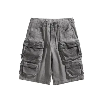 VERAF CA Casual Shorts Men Dirty Dyed Gray