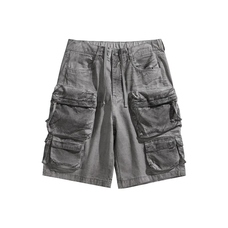 VERAF CA Casual Shorts Men Dirty Dyed Gray-0