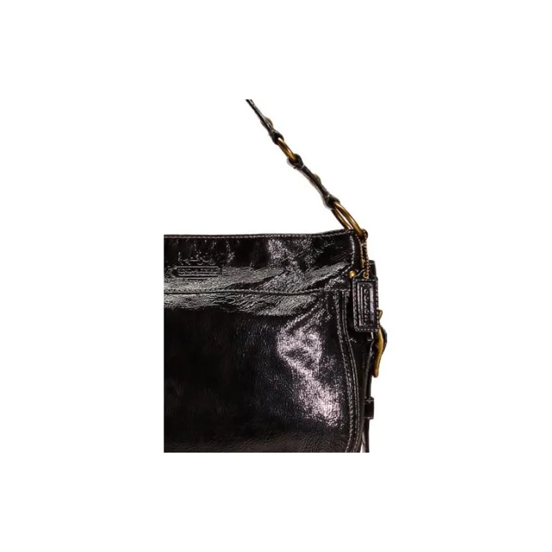 COACH Zip Shoulder Bag Patent Leather Hobo Bag Handbag Shoulder Bag Medium Size Women's Black-1