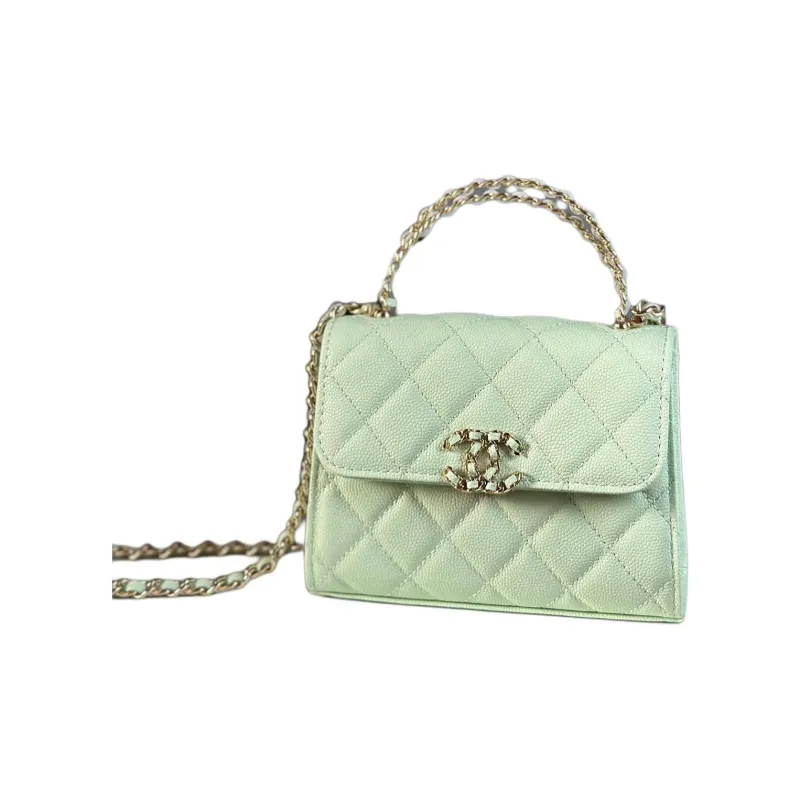 CHANEL Calfskin Kelly Bag, One Shoulder Handbag Trumpets Women's Green-1