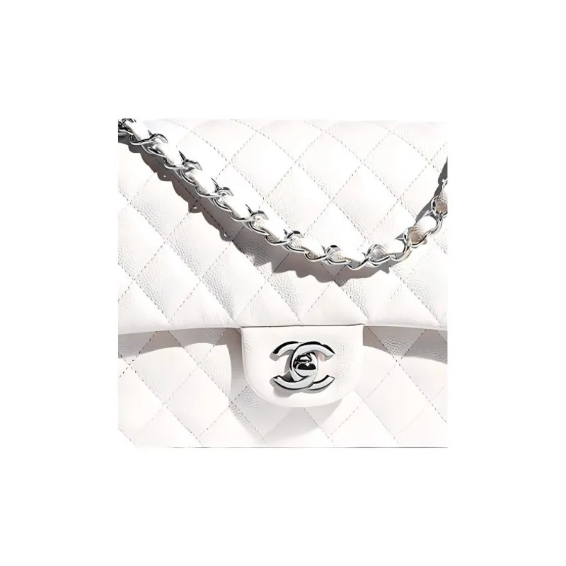 CHANEL Classic Flap CF Cow Leather Chain Bag, Crossbody Bag Women's White-1
