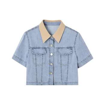 HDFULERN Cropped Coats Women's Denim Light Blue