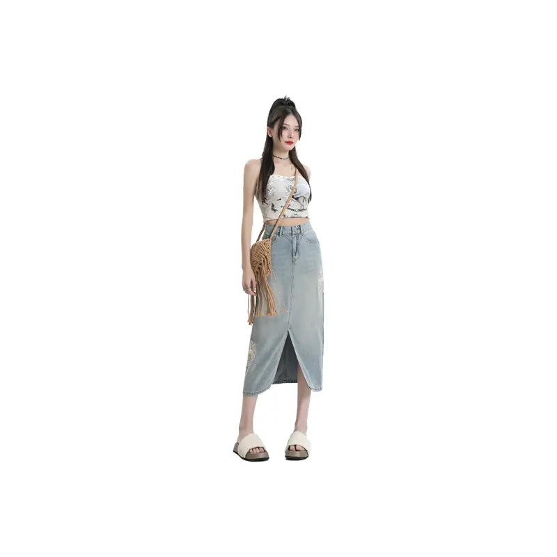YINLEI Denim Long Skirt Women's-0