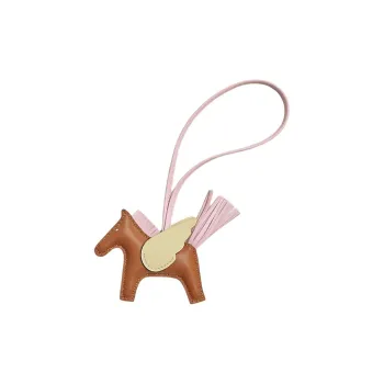 HERMES Rodeo Pegase Swift Calfskin Bag Charm Bag Merch Trumpets Unisex Brown & Soft Pink & Milton Yellow