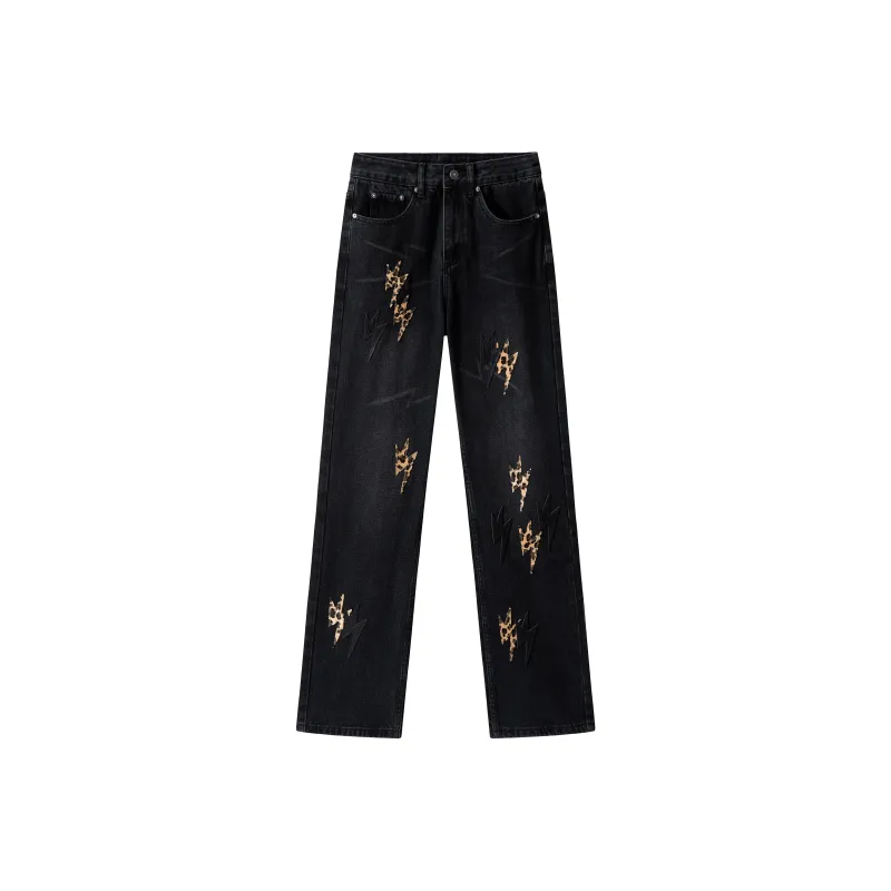 POLAR BEAR Jeans Unisex Black Leopard Print-2