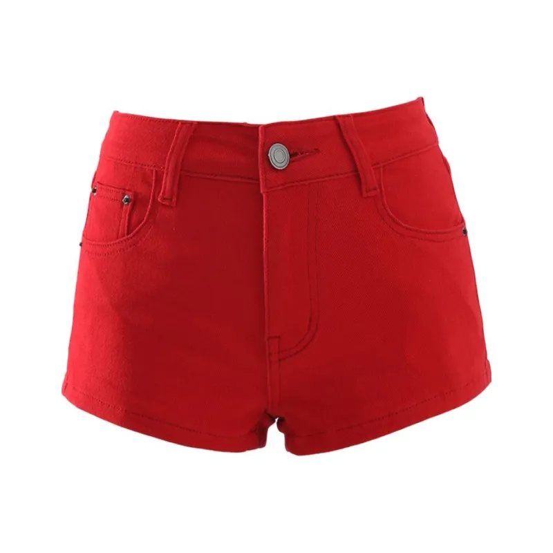 Wen Shan Denim Shorts Women's Red-0