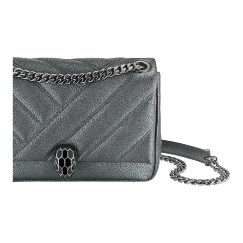 BVLGARI Serpenti Cabochon Cow Leather Shoulder Bag Crossbody Bag Regular Women's Silver-1