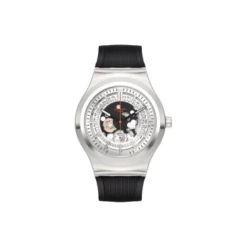 SWATCH Automatic Mechanical Movement Men's Watches Watch 42mm Cut Out Dial Stainless Steel Case Rubber Strap