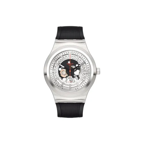 SWATCH Automatic Mechanical Movement Men's Watches Watch 42mm Cut Out Dial Stainless Steel Case Rubber Strap