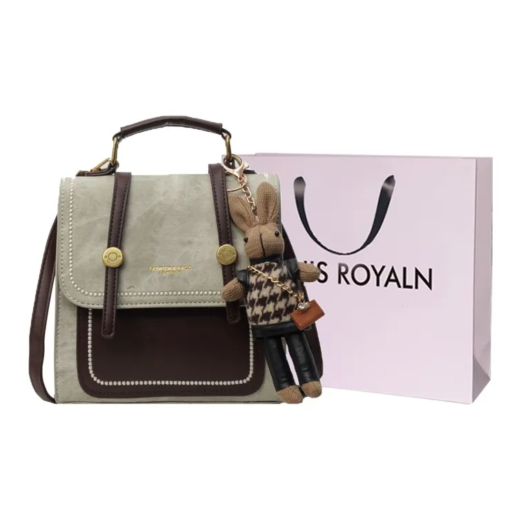 LOUIS ROYALN PU Backpack Women's Denim Blue/Dark Tea/Ecru/Pink-3