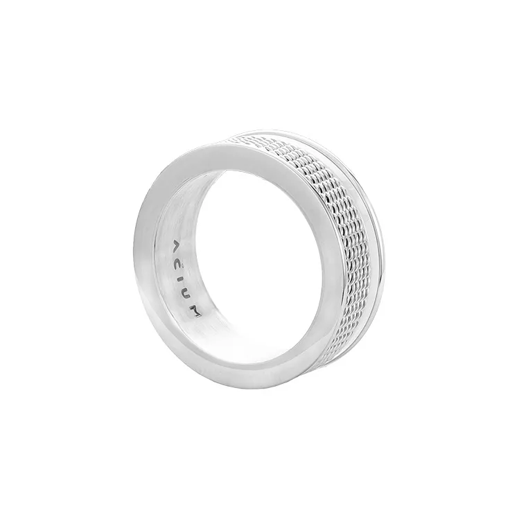 ACIUM Luxury, Silver Thread Woven Space Ceramic White Ring Unisex-0
