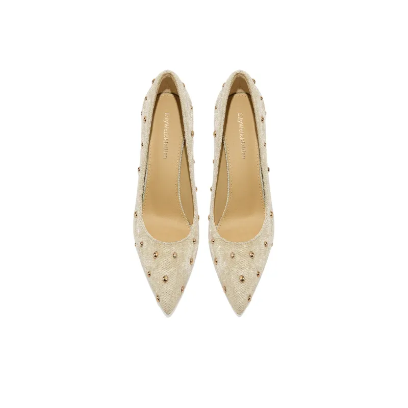Lily Wei Joy At Our First Encounter Slim Heel High Heels Women's Cream Apricot-2