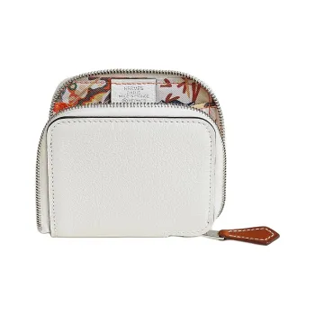 HERMES Silk'In Evercolor & Barenia Calfskin Coin Purse Women's New White & Orange & Gull Gray